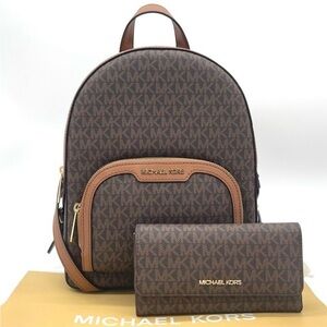 Michael Kors Signature Brown Backpack and Wallet